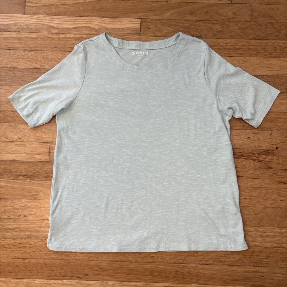 Orvis Women 100% Pima Cotton Tee T Shirt Heathered Aqua Blue Basic Classic L